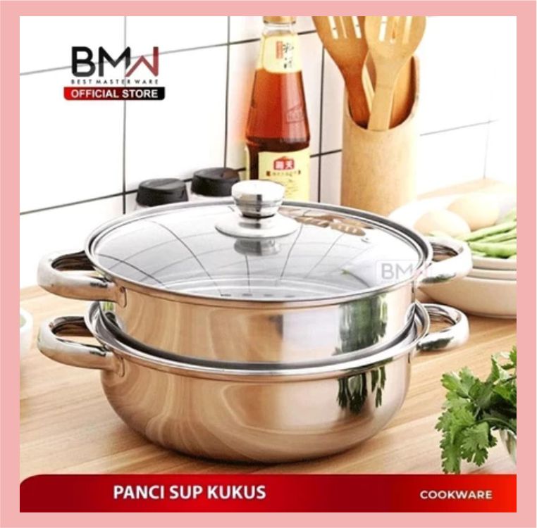 Panci Kukus Stainless Steel 2 Susun Tutup Kaca